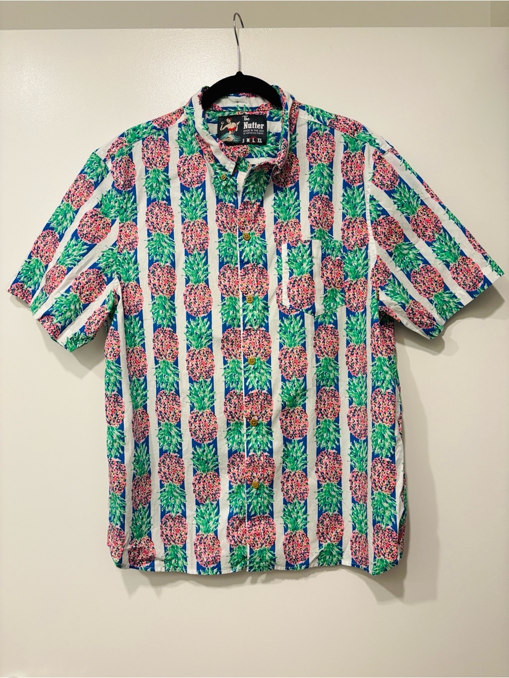 Chubbies The Nutter Hawaiian Pineapple Popover Button Down Shirt, size L